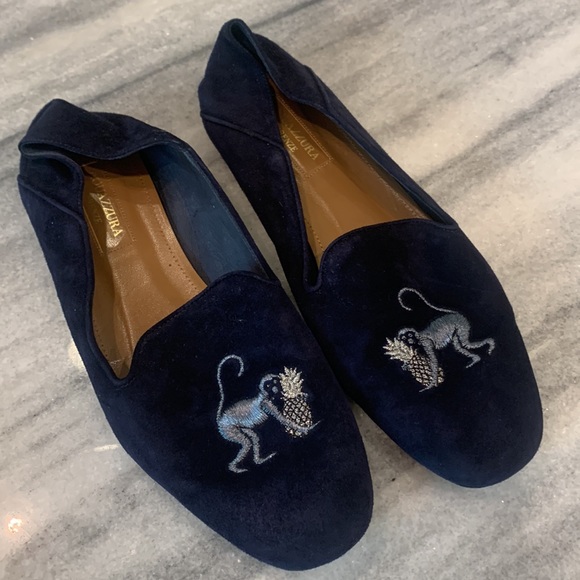 Aquazzura blue suede embroidered loafer size 35 (5) - Picture 2 of 6